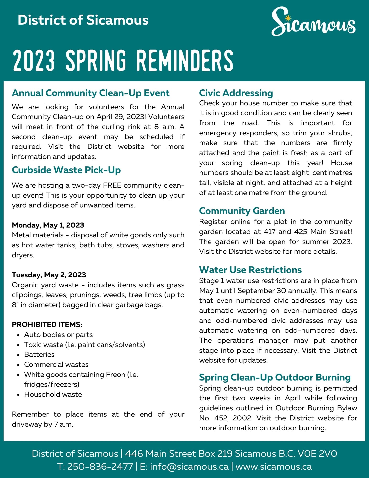 Spring Reminders 2023: News - District Of Sicamous