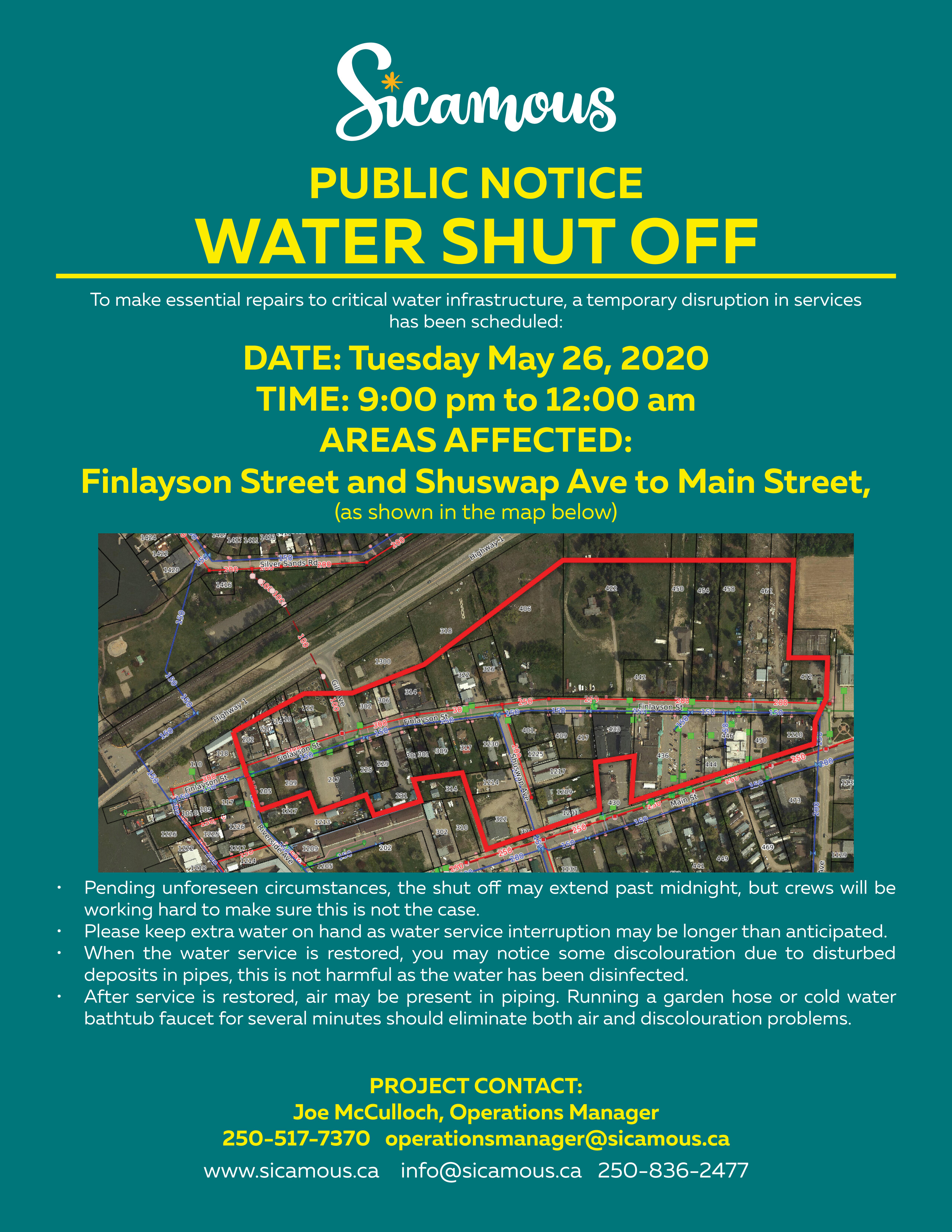 Public Notice Water Shut Off News District of Sicamous